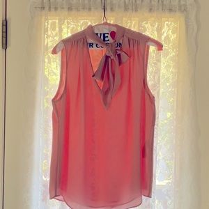 White House Black Market Pink Tiny Beaded V Neck W/Tie Sleeveless Top